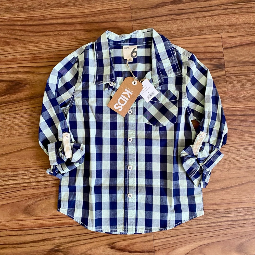 NWT Cotton On Kids Boys Plaid Long Sleeve Button Up Size 6 - Picture 4 of 13